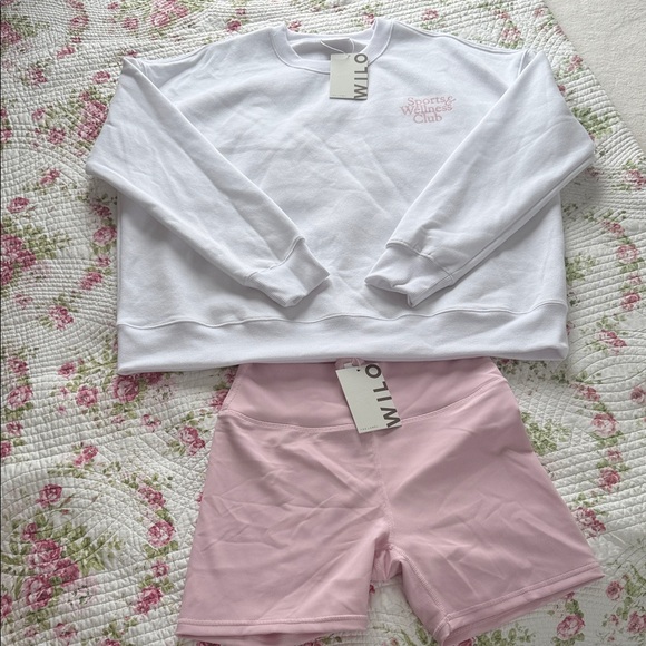 Anthropologie Tops - NWT Wilo by Anthropology White Sweatshirt and Ballet 🩰 Pink Shorts Set